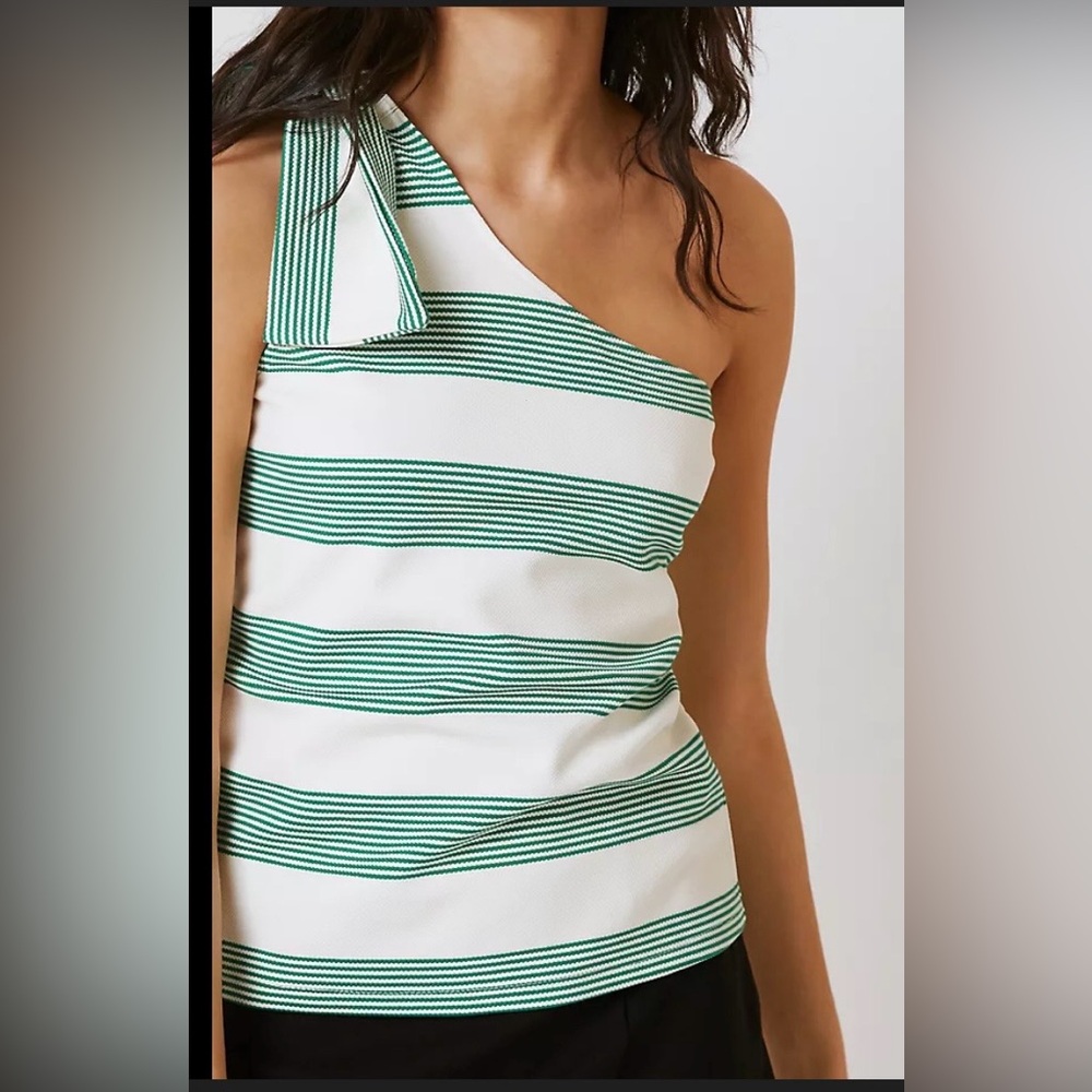 Bishop + Young Green and White Striped Top